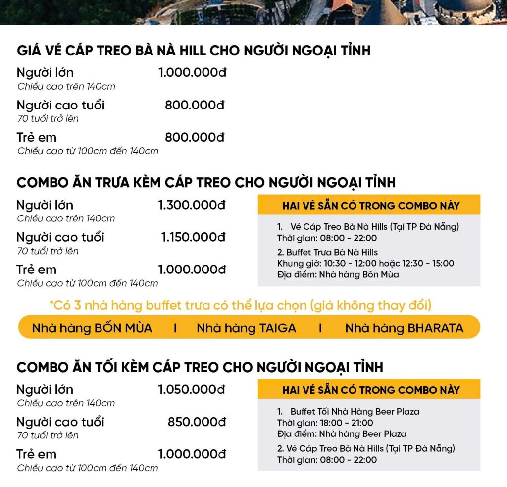 GIÁ VÉ NIÊM YẾT Bà Nà Hill Đà Nẵng