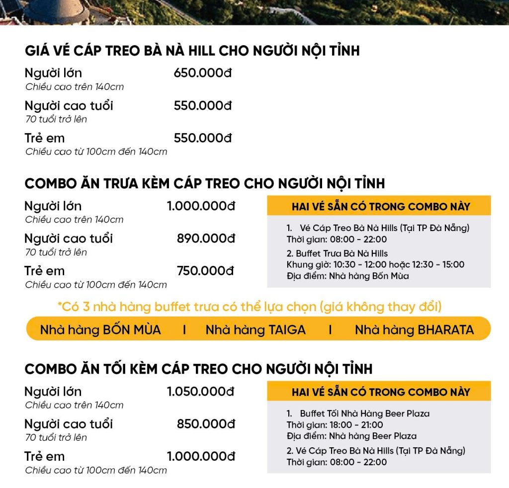 GIÁ VÉ NIÊM YẾT Bà Nà Hill Đà Nẵng